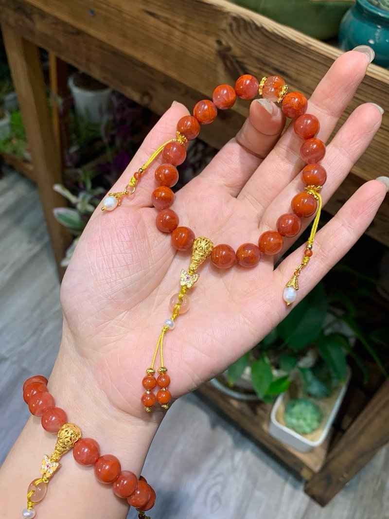 天然南紅手鏈南紅十八子手鏈手持南瓜珠無相佛平安喜樂順遂無憂 - 手鍊/手環 - 水晶 