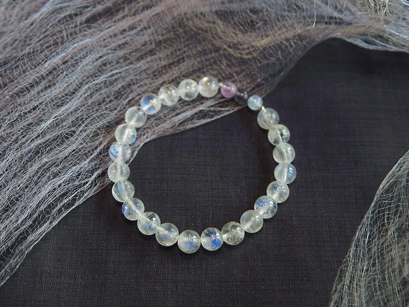 (Ofelia.) Sterling Silver Natural Moonstone x Amethyst x Indigo x Seawater Sapphire Bracelet (J93.Noreen) - Bracelets - Gemstone White