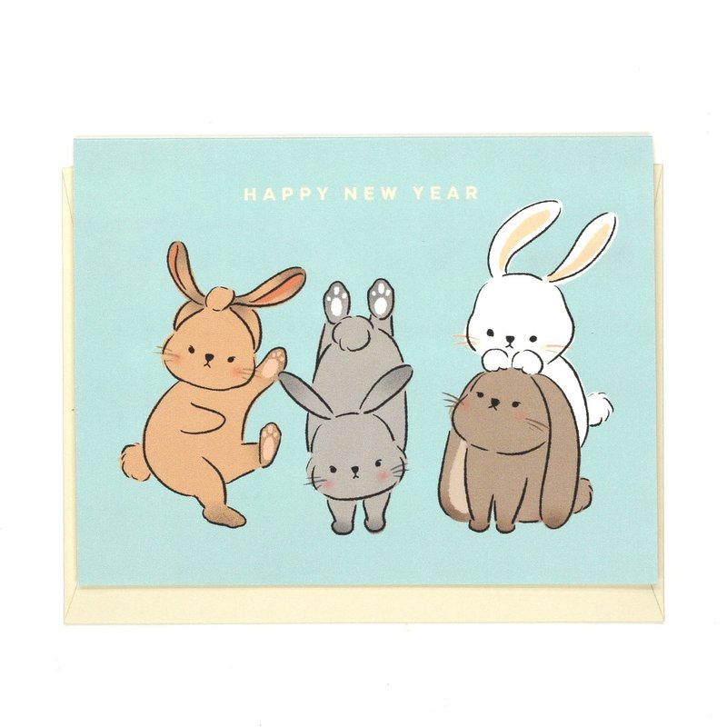 Bunnies New Year - Blue Greeting Card - 卡片/明信片 - 紙 藍色