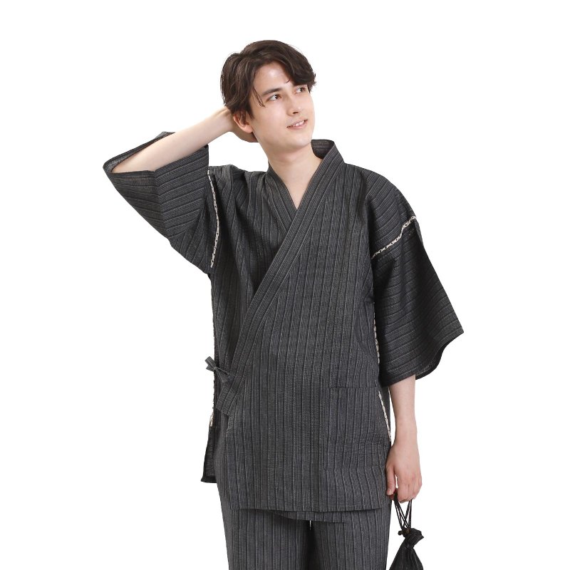 Men's cotton linen jinbei single item ML LL wn17 (jinbei, jinbei, relaxing wear, men's kimono, loungewear, nightwear, pajamas, summer wear) - ชุดนอน/ชุดอยู่บ้าน - ผ้าฝ้าย/ผ้าลินิน สีน้ำเงิน