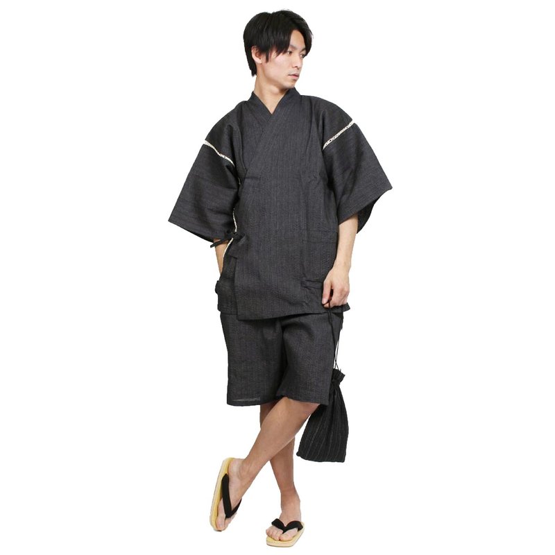 日本 和服 男士 綿麻 甚平 休閒服 睡衣 成套組 M L LL wn17 - 睡衣/居家服 - 棉．麻 藍色