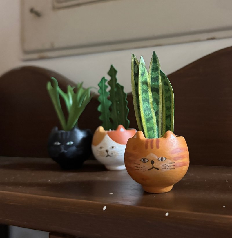厭世三貓・皮感植境 / 橘貓虎尾蘭、黑貓鹿角蕨、花貓鯊魚劍 - 盆栽/植栽 - 真皮 