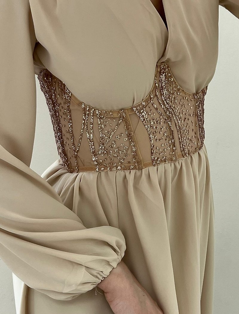 Shiny underbust corset belt - Lace up corset - Adjustable corset waist - Bustier - Other - Linen Gold