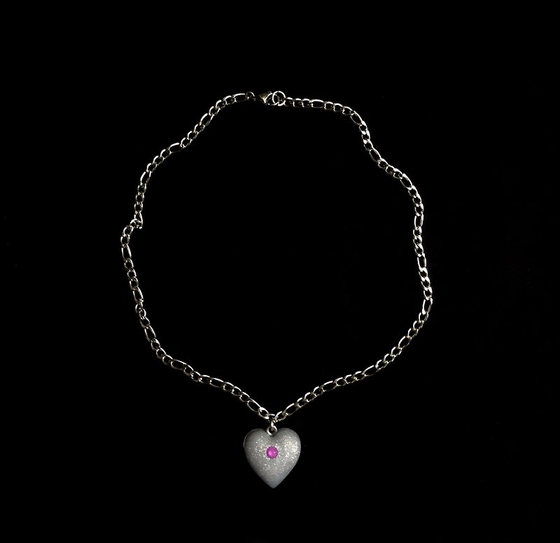 Soft Pottery Necklace Purple Silver Sparkling Love Necklace - สร้อยคอ - ดินเผา สีเงิน