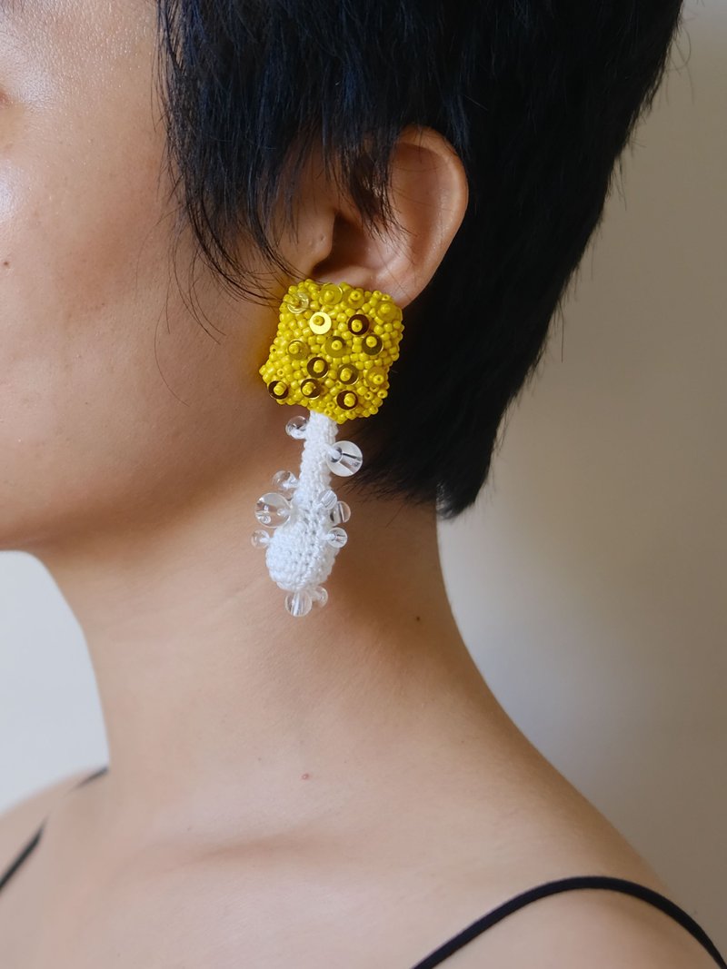 Crochet Beaded Mushroom Earrings - Earrings & Clip-ons - Other Materials Yellow