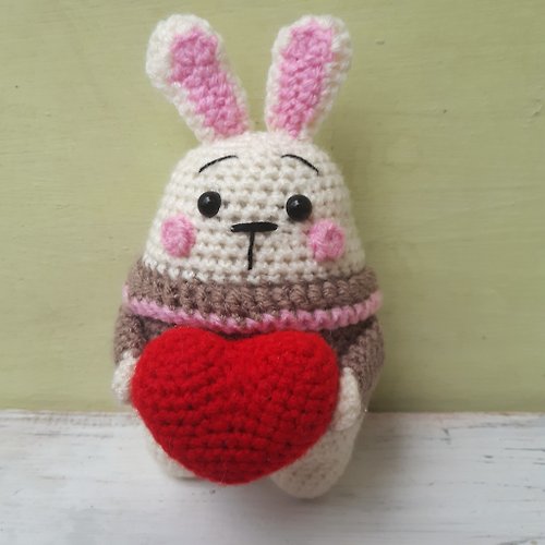 CrochetByIryska Hand Crochet Softy Bunny With Heart Stuffed Toys Animals Gift For Him For Her