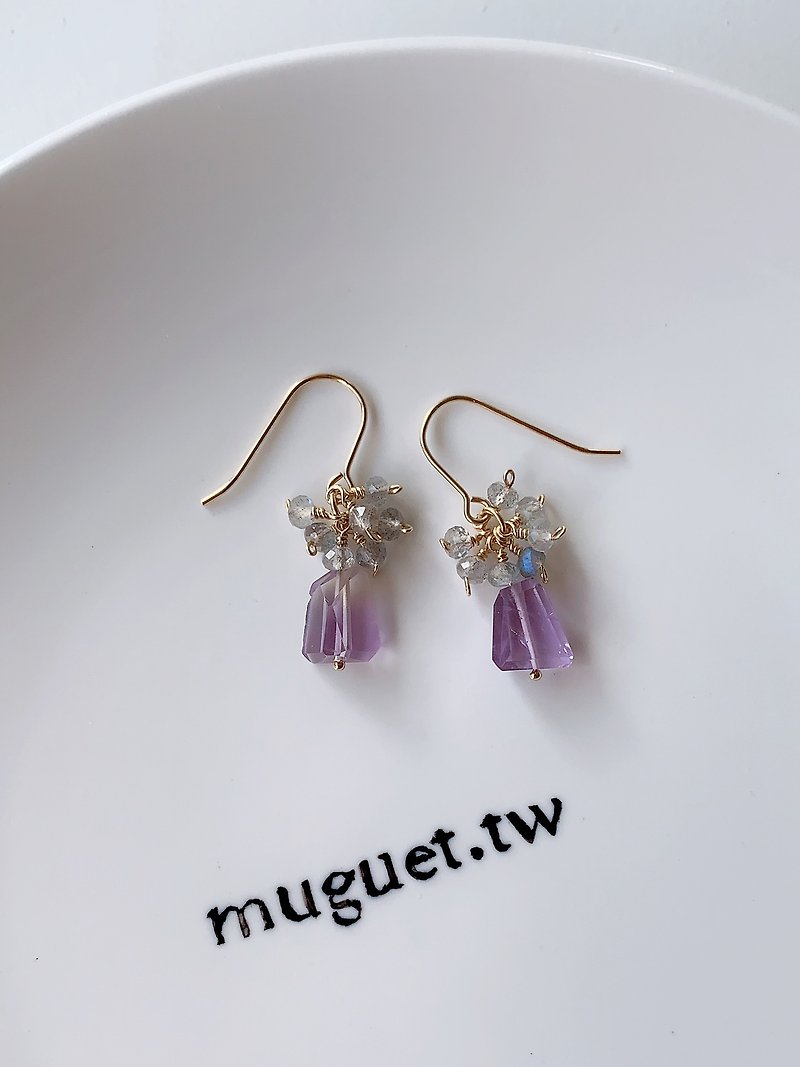A Midsummer Night’s Dream, no.52/Labradorite x Ametrine/Ametrine Special/14kgf Handmade Earrings - Earrings & Clip-ons - Sterling Silver Purple