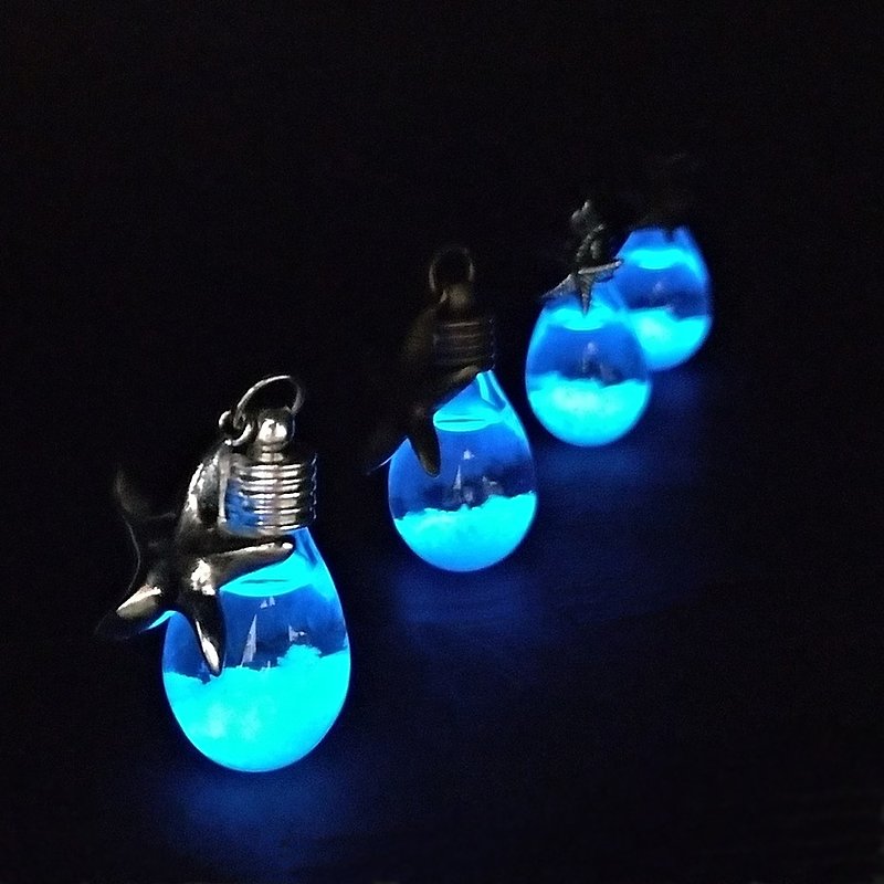 藍眼淚 鑰匙圈 手機吊飾 水滴 夜光瓶 夢幻浪漫 漂亮 海星 海洋 - 鑰匙圈/鎖匙扣 - 玻璃 藍色