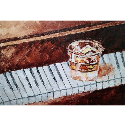 Ice Whiskey Painting, Glass of Bourbon Original Wall Art, Kitchen Decor.  手工油畫 - Shop ColoredCatsArt Posters - Pinkoi