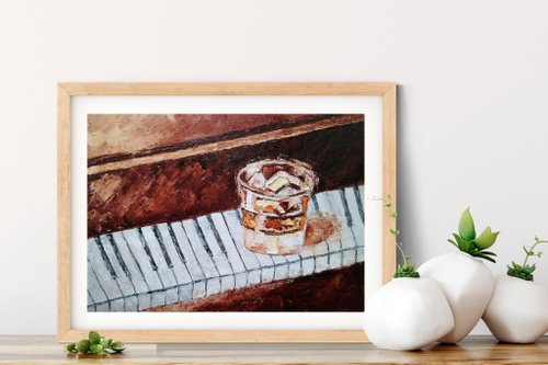 Ice Whiskey Painting, Glass of Bourbon Original Wall Art, Kitchen Decor.  手工油畫 - Shop ColoredCatsArt Posters - Pinkoi