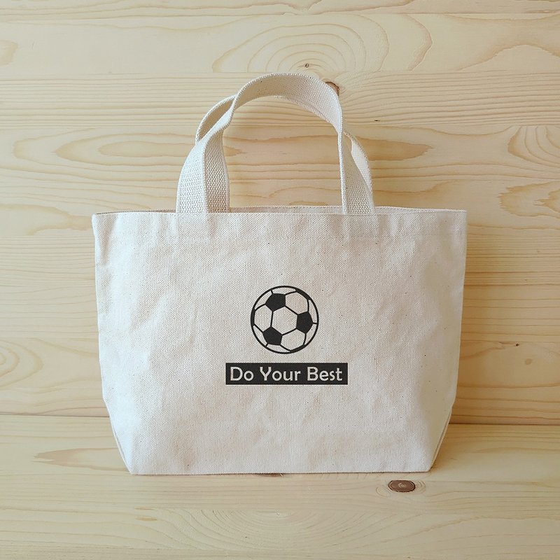 Love Sports_Football Wide Bottom Tote Bag/Bento Bag - Handbags & Totes - Cotton & Hemp White