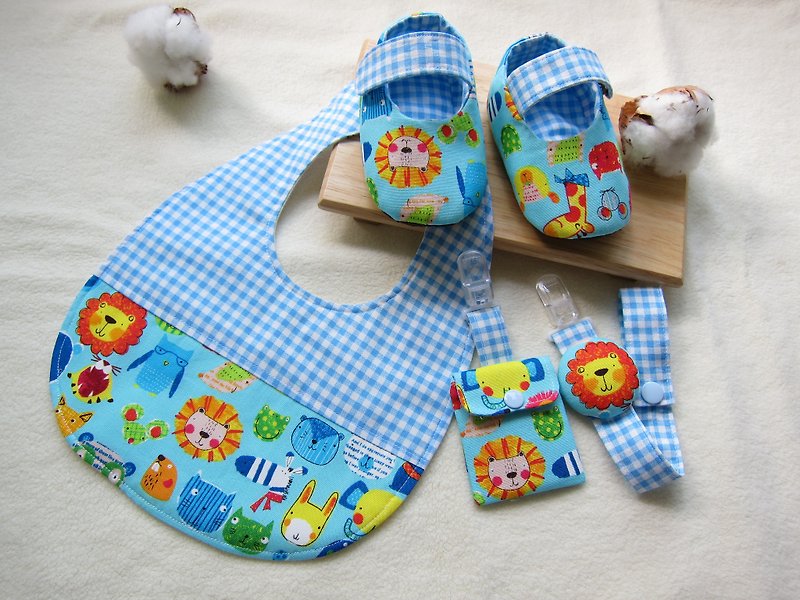 123 Zoo - Baby Baby Mi-month group / baby bibs Shoes + + + Pacifier chain Ping each child (four groups) - Baby Gift Sets - Other Materials Blue
