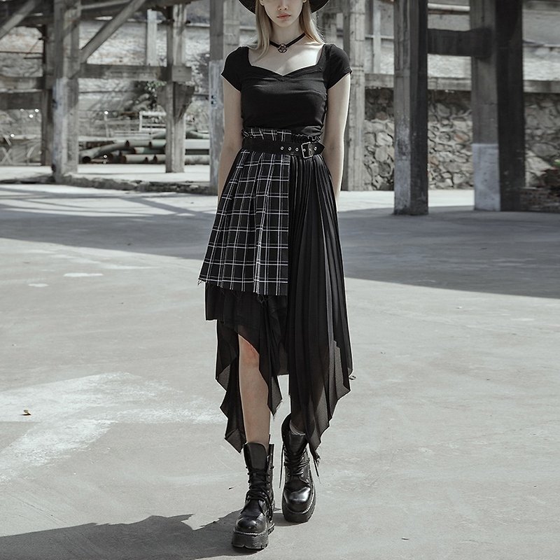 Gothic fighter Scottish fake two-piece skirt - Skirts - Other Materials Black
