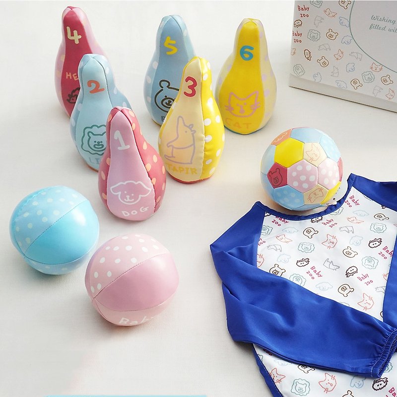 Baby Zoo 3 Items Set Room Play Bowling Ball Toy Baby Kids Smock Gift Present - 知育玩具・ぬいぐるみ - その他の素材 ピンク