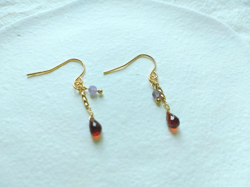 Garnet natural stone crystal earring - Earrings & Clip-ons - Gemstone 