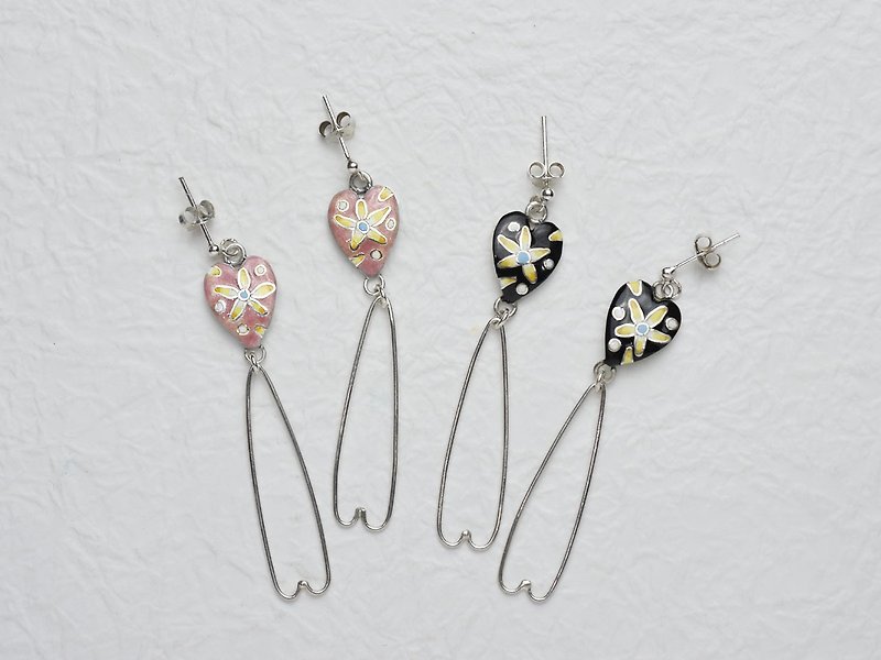 flower. Heart (Enamel Earrings Qibao Burning 925 Sterling Silver Valentine's Day Gift) - Earrings & Clip-ons - Enamel Silver