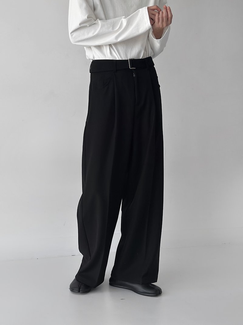 Minimalist lazy draped belt straight trousers - Men's Pants - Other Materials Black