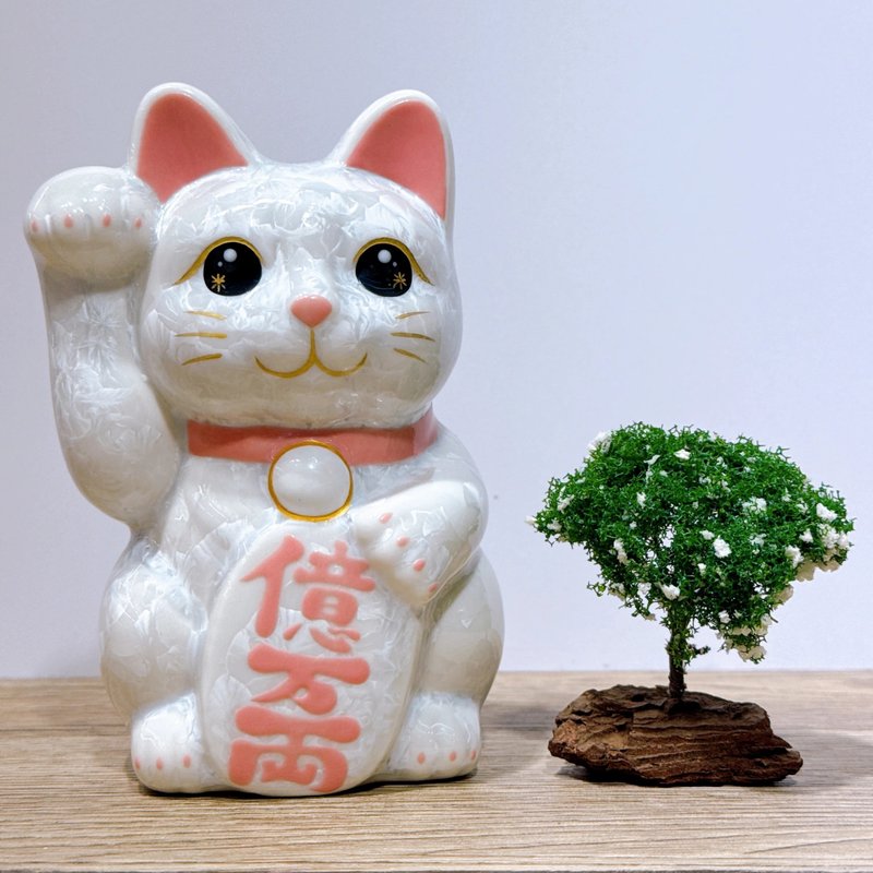 【霜華富貴】日本清水燒招財貓 | 花結晶 白 億万両 右 - 擺飾/家飾品 - 瓷 白色