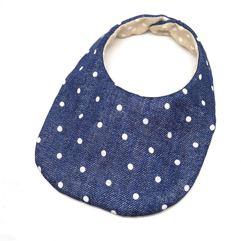 Japanese Handmade 4-layer-double gauze Baby Bib /denimu-ish dots - Bibs - Cotton & Hemp Blue