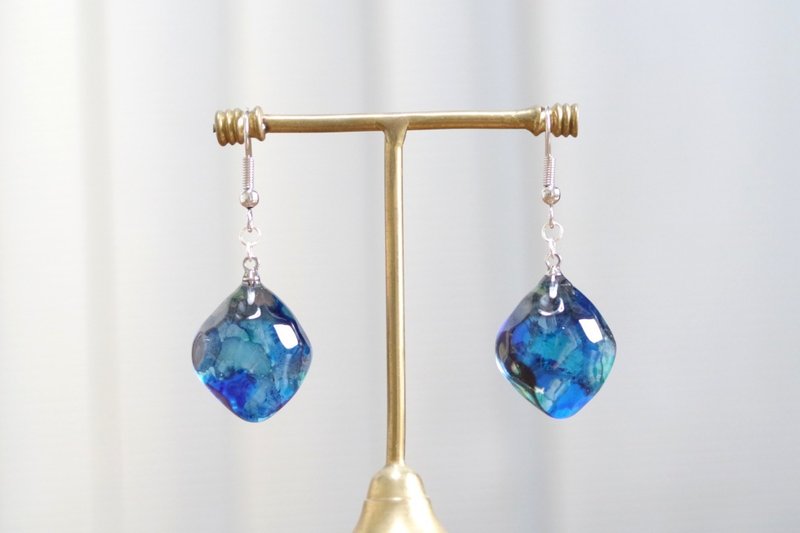 Resin Art Mineral Earrings - Deep Sea Temple - Earrings & Clip-ons - Resin Blue