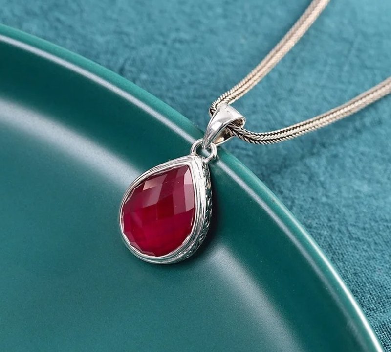 Faceted Gemstones Water Drop Silver Pendants for Women Garnet Agate Necklaces - 長項鍊 - 純銀 多色