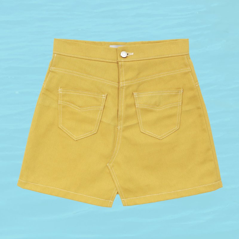 A-line high waist skirt - yellow - กระโปรง - ผ้าฝ้าย/ผ้าลินิน สีเหลือง