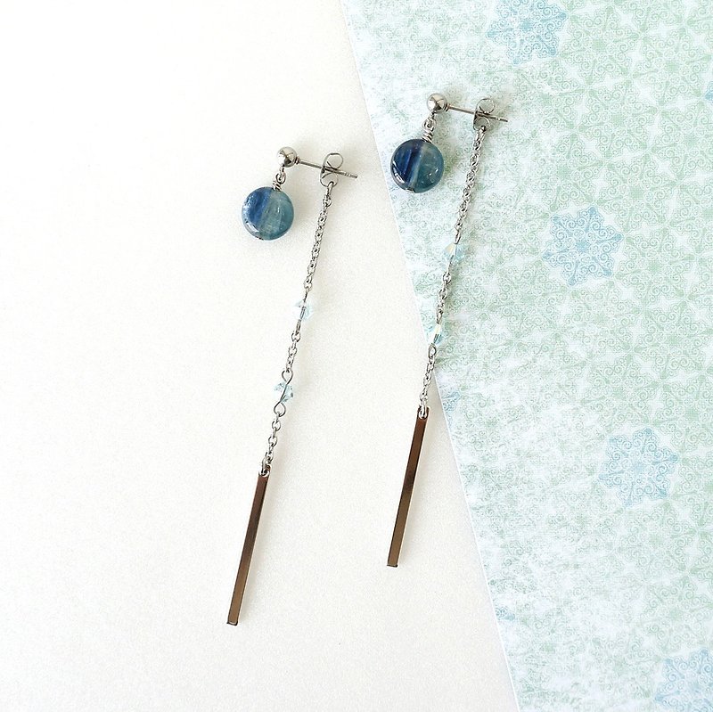 Long Dangling Simple Blue Kyanite Earrings - Earrings & Clip-ons - Semi-Precious Stones Blue