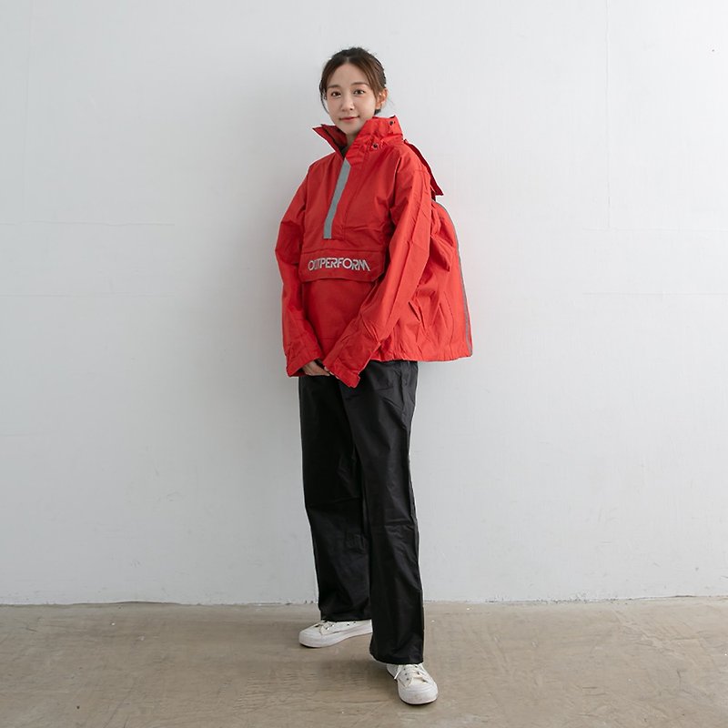 Packerism backpack style raincoat paired with nylon black rain pants-Crimson - ร่ม - วัสดุกันนำ้ สีแดง