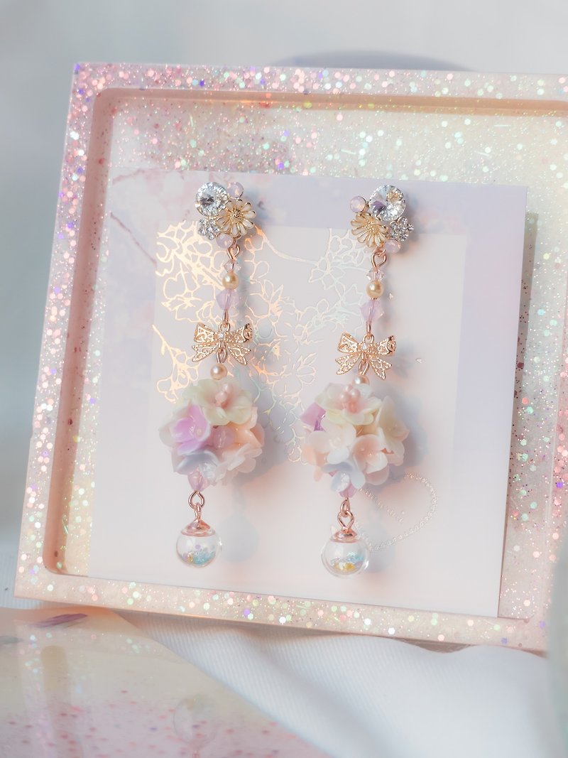 Faries Garden POM POM 2-way Rosegold-plated 925 Silver Bouquet Earrings - Earrings & Clip-ons - Clay Pink