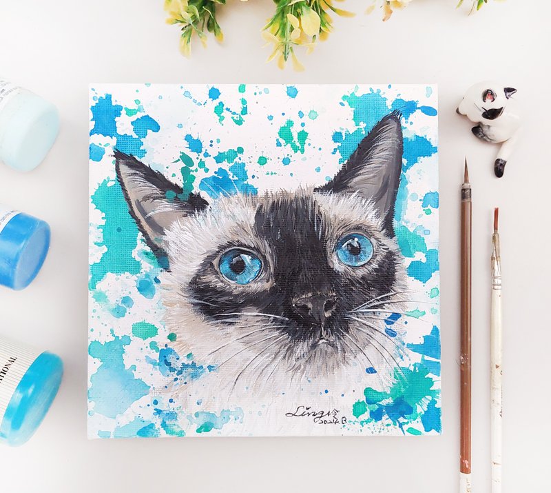 Customized hand-painted pet painting/ Acrylic painting/cat/ - Customized Portraits - Other Materials Multicolor