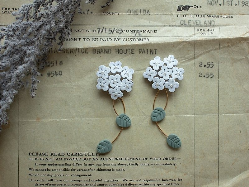 Earrings with bush charm / White - ต่างหู - ดินเหนียว ขาว