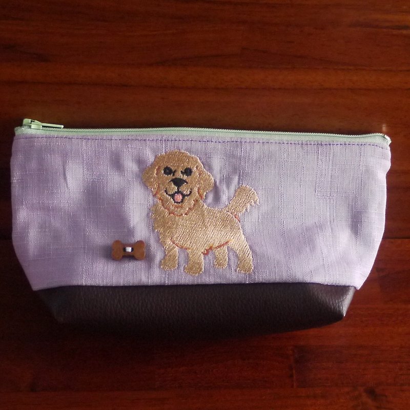 Golden Retriever Customized Embroidered Pen Bag Storage Bag 10 Colors (Free Embroidery English Name Please Note) - กล่องดินสอ/ถุงดินสอ - งานปัก หลากหลายสี