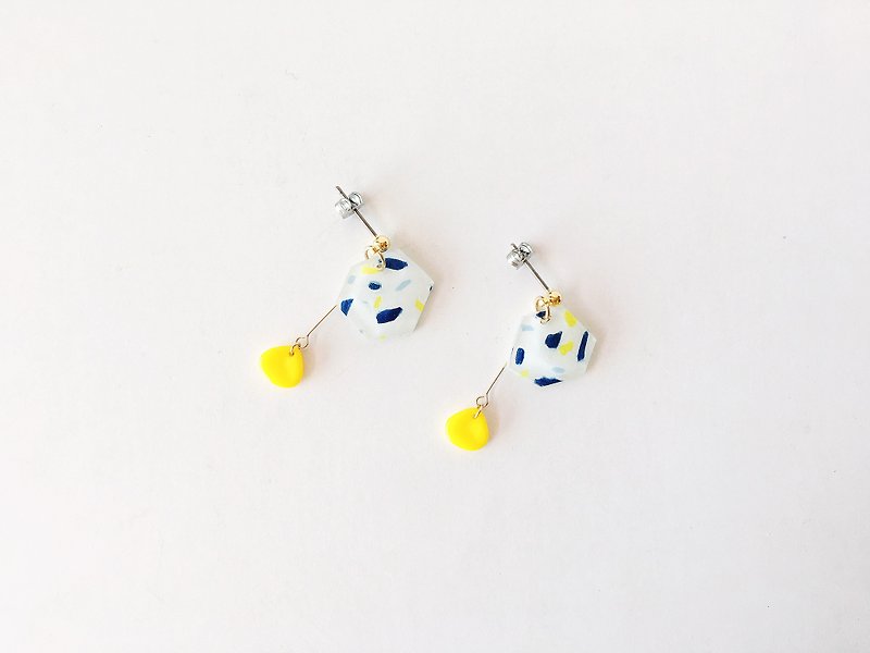 Candy Marble Series-Grapefruit Marble Hand-painted Dangle Hand Earrings Ear Pins / Ear Clips - Earrings & Clip-ons - Other Materials Yellow