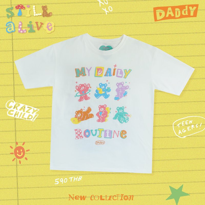 Daddy My Daily Routine Over Size T-Shirt - 女 T 恤 - 其他材質 白色