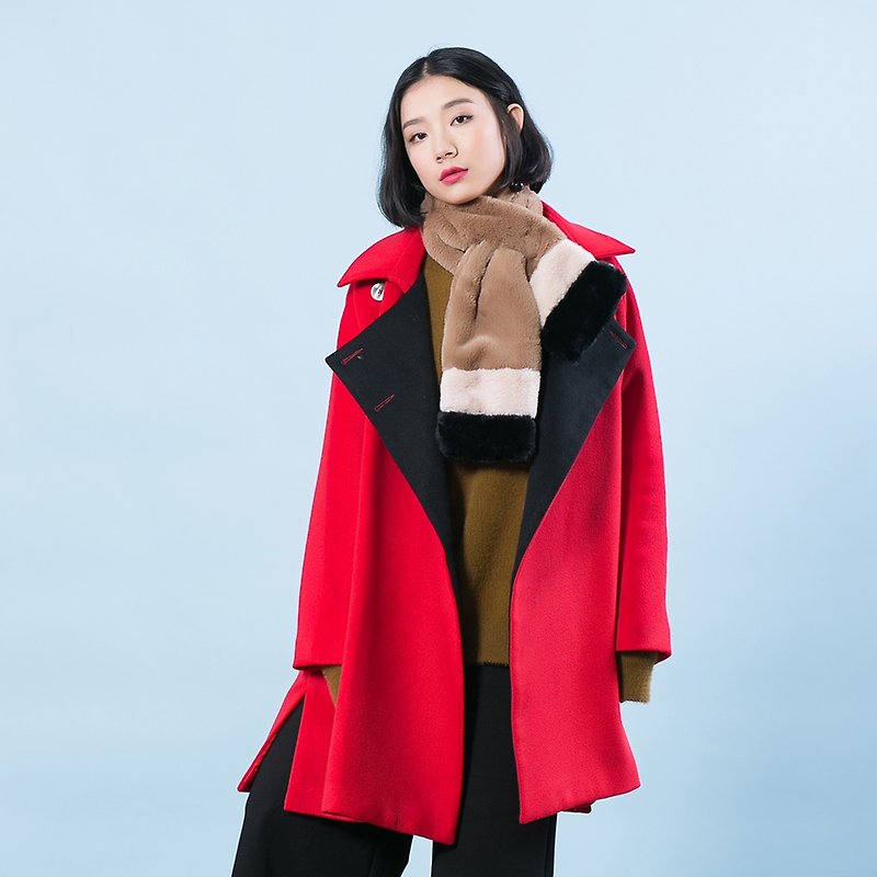 【全場特價】安妮陳新款女裝領子拼紅色外套 - 女大衣/外套 - 其他材質 紅色