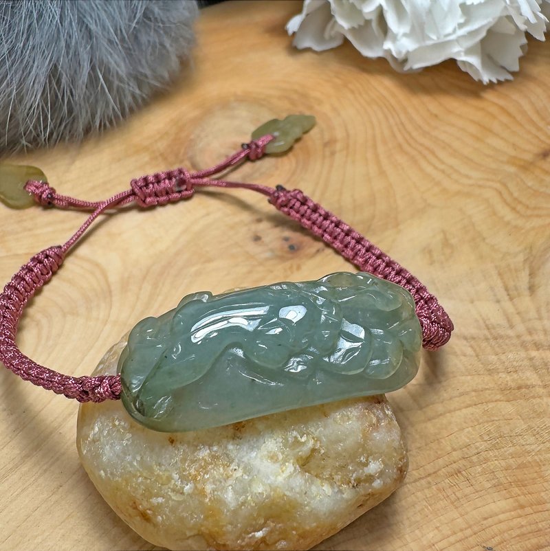 手工雕刻 老油青 咬錢貔貅 冰油青 獨家設計款 天然 緬甸玉 翡翠 - 手鍊/手環 - 玉石 多色