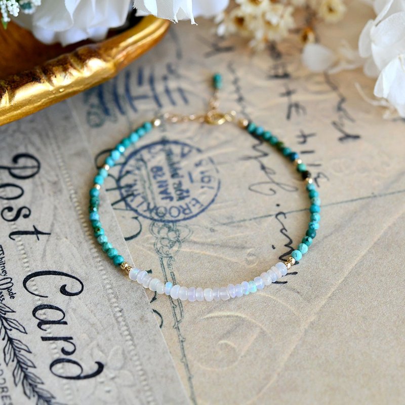 Opal and Turquoise Bracelet October/December Birthstone - สร้อยข้อมือ - เครื่องเพชรพลอย หลากหลายสี