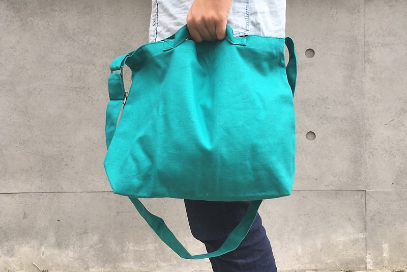 2 way canvas tote bag-Green No.1 - Messenger Bags & Sling Bags - Cotton & Hemp Green