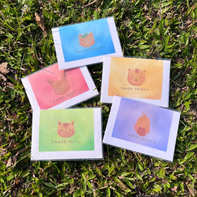 炙燒萌寵系列 - 手做粉彩明信片 - 五款 postcards - 卡片/明信片 - 紙 