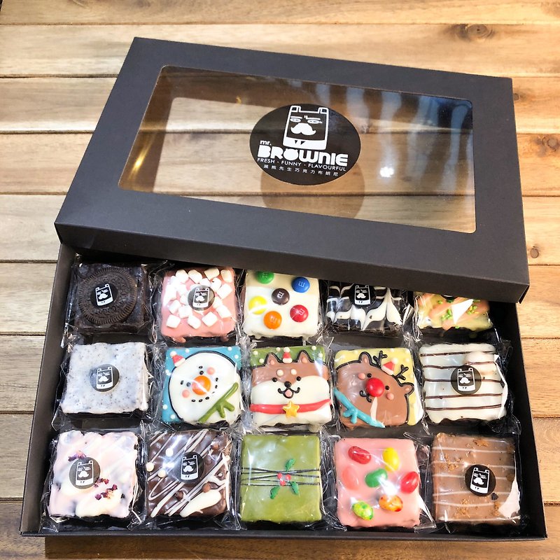 雪花柴犬家族布朗尼禮盒-15入 - 蛋糕/甜點 - 新鮮食材 紅色