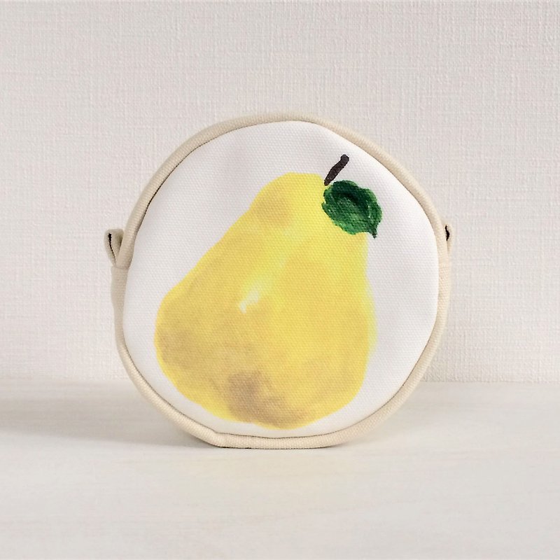 Fruit garden circle pouch pear - กระเป๋าเครื่องสำอาง - ผ้าฝ้าย/ผ้าลินิน สีเหลือง