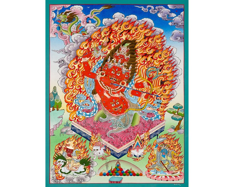真正的羅睺唐卡 - 手工製作的克服障礙之道 - 壁貼/牆壁裝飾 - 其他材質 多色