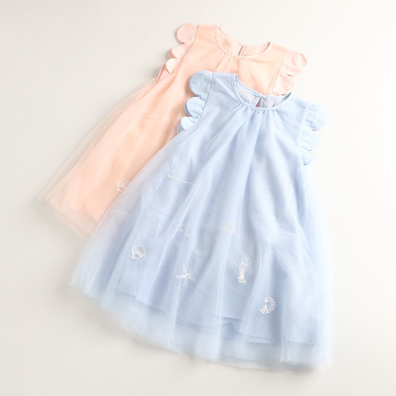 [Clearing Offer] Wings Mesh Dress Pink/Blue - Skirts - Cotton & Hemp Multicolor