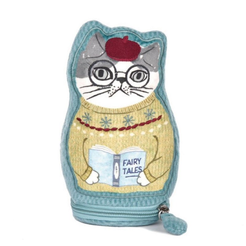 Kusuguru Japan 零錢包 筆袋 毛絨立體造型萬用小物隨身包-折耳貓 - 零錢包/小錢包 - 聚酯纖維 藍色