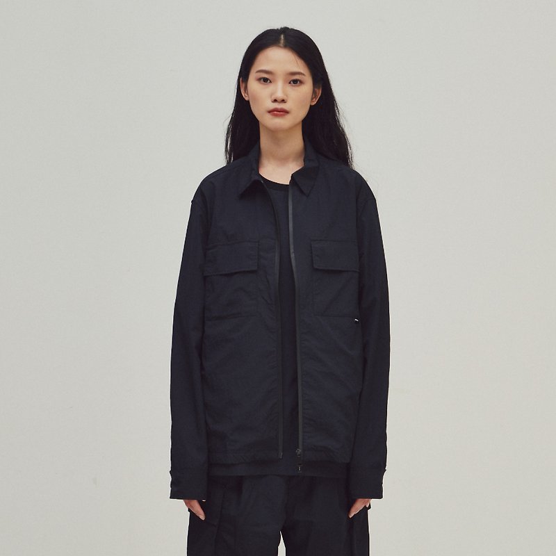 EVOLVE(D) - RE-NYLON - Crinkle zipper coat (black) - 外套/大衣 - 尼龍 黑色