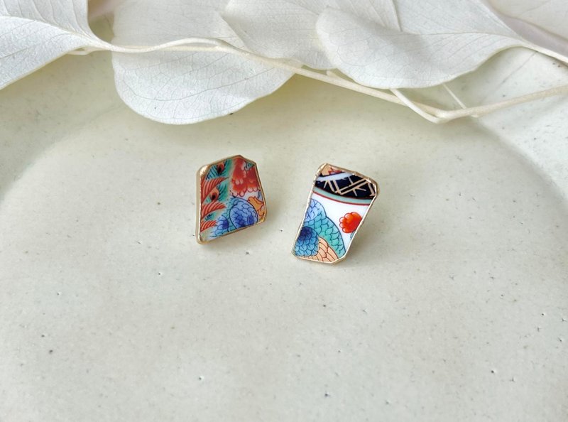 有田焼 　金継ぎ　サージカルステンレス　ピアス　和柄　 伝統工芸　No.93 - 耳環/耳夾/耳骨夾 - 陶 綠色