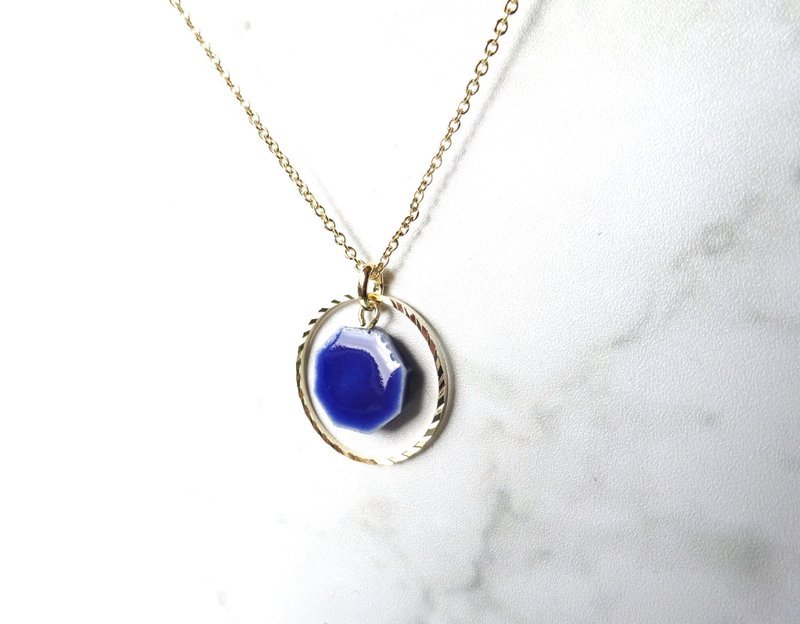 陶とgold ring necklace   青 - 項鍊 - 陶 藍色