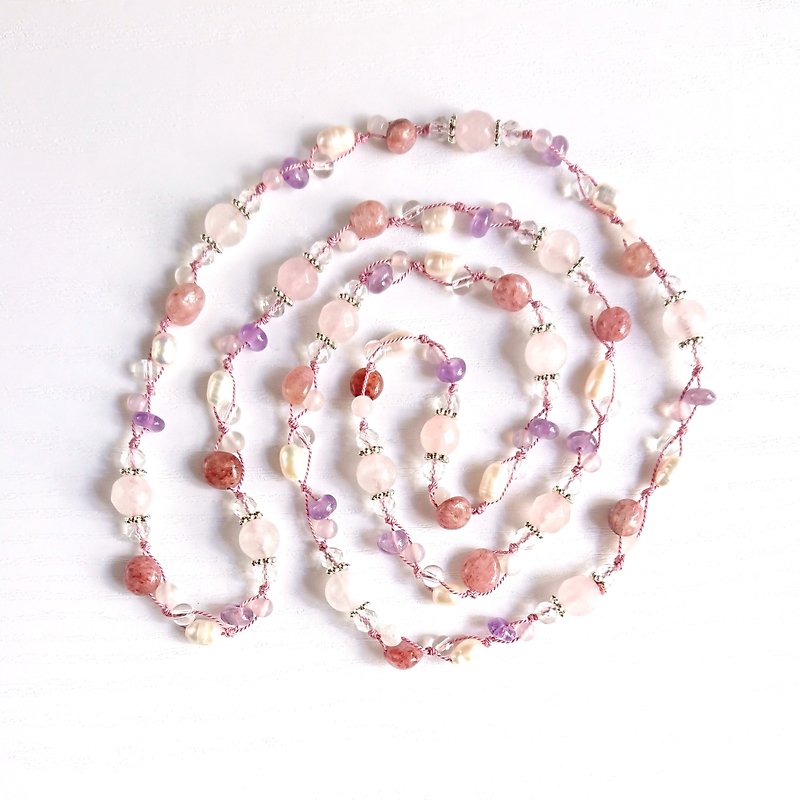 Endless long necklace with pink stones - Necklaces - Semi-Precious Stones Pink