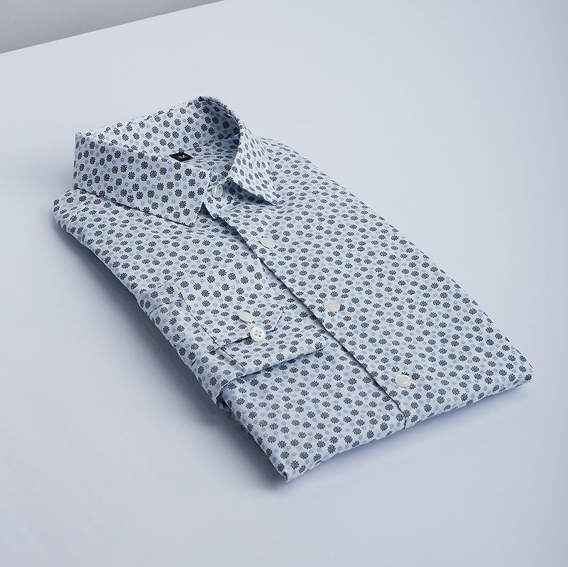 Black and blue snowflake pattern white shirt - don’t mistake my pattern for just dots, it’s snowflakes! - Men's Shirts - Cotton & Hemp White