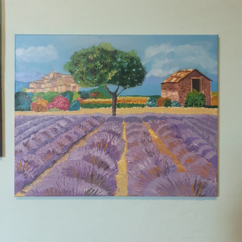 Original Oil painting Lavender by Andriy Stadnyk Landscape 19,7*15,8 in 50*40 cm - ตกแต่งผนัง - วัสดุอื่นๆ หลากหลายสี